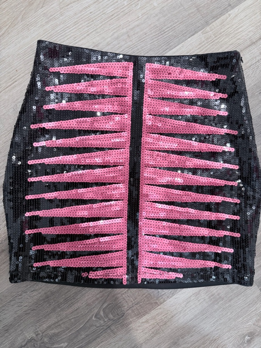 bebe Black Mini Skirt with red Sequin Stripes